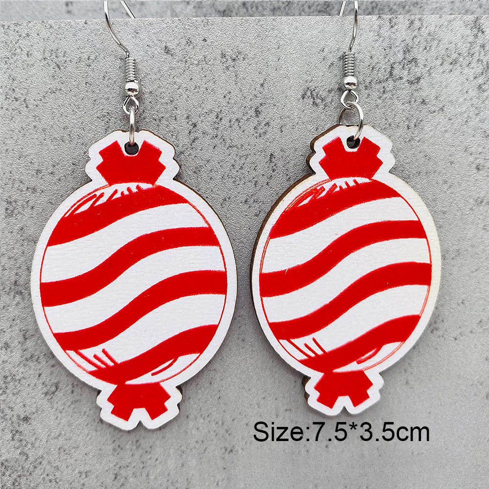 Wholesale Christmas Candy Cane Cane Wooden Earrings